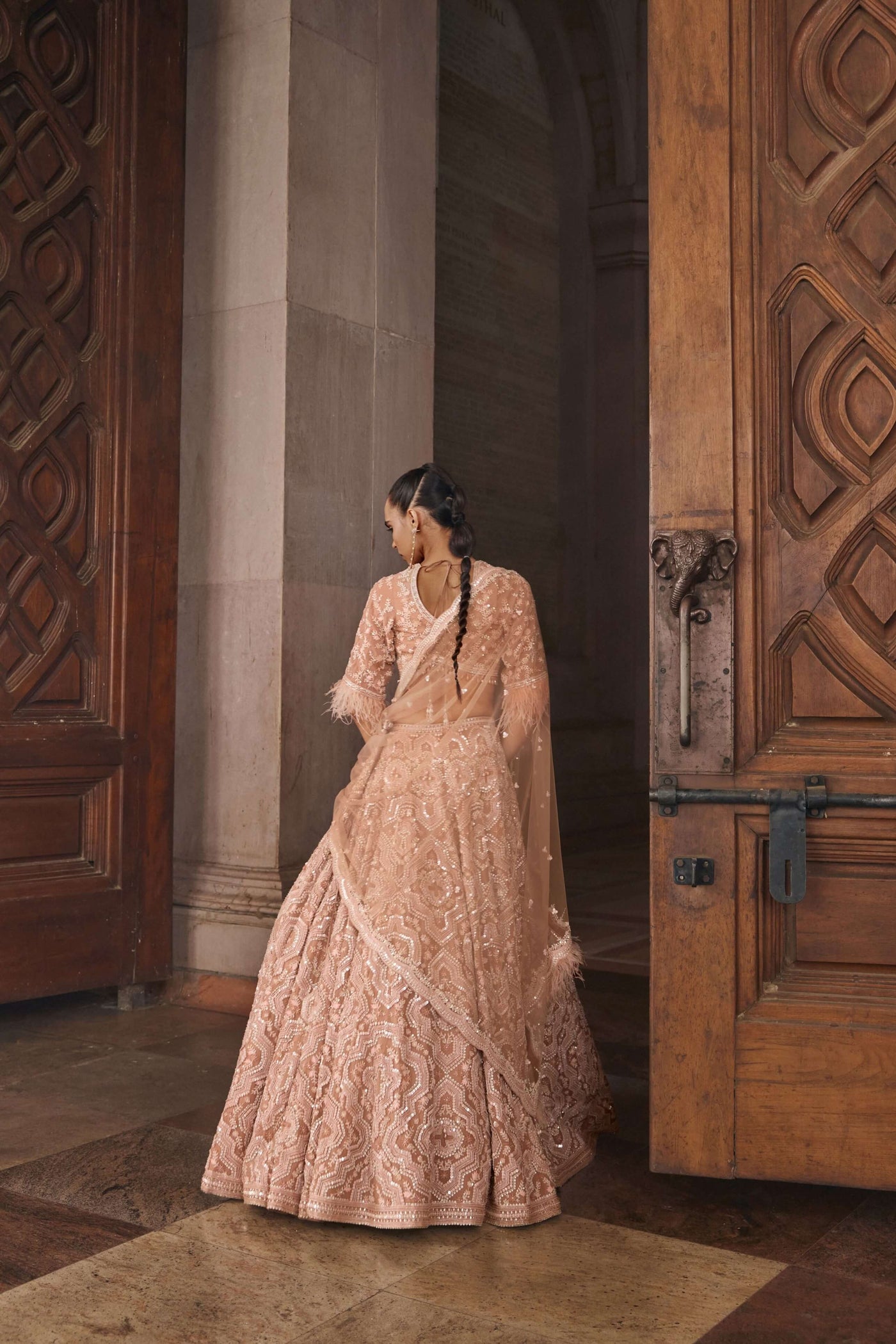 Mud Pink Feather Lehenga Set