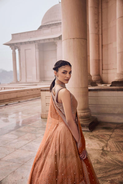 Peach fuzz & Cream Ombre Lehenga Set