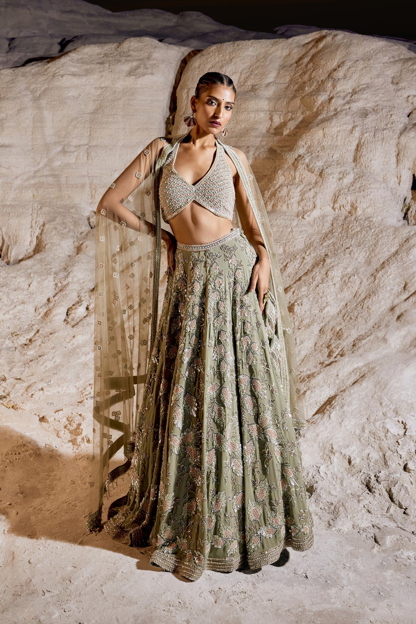Stone Green Lehenga Set