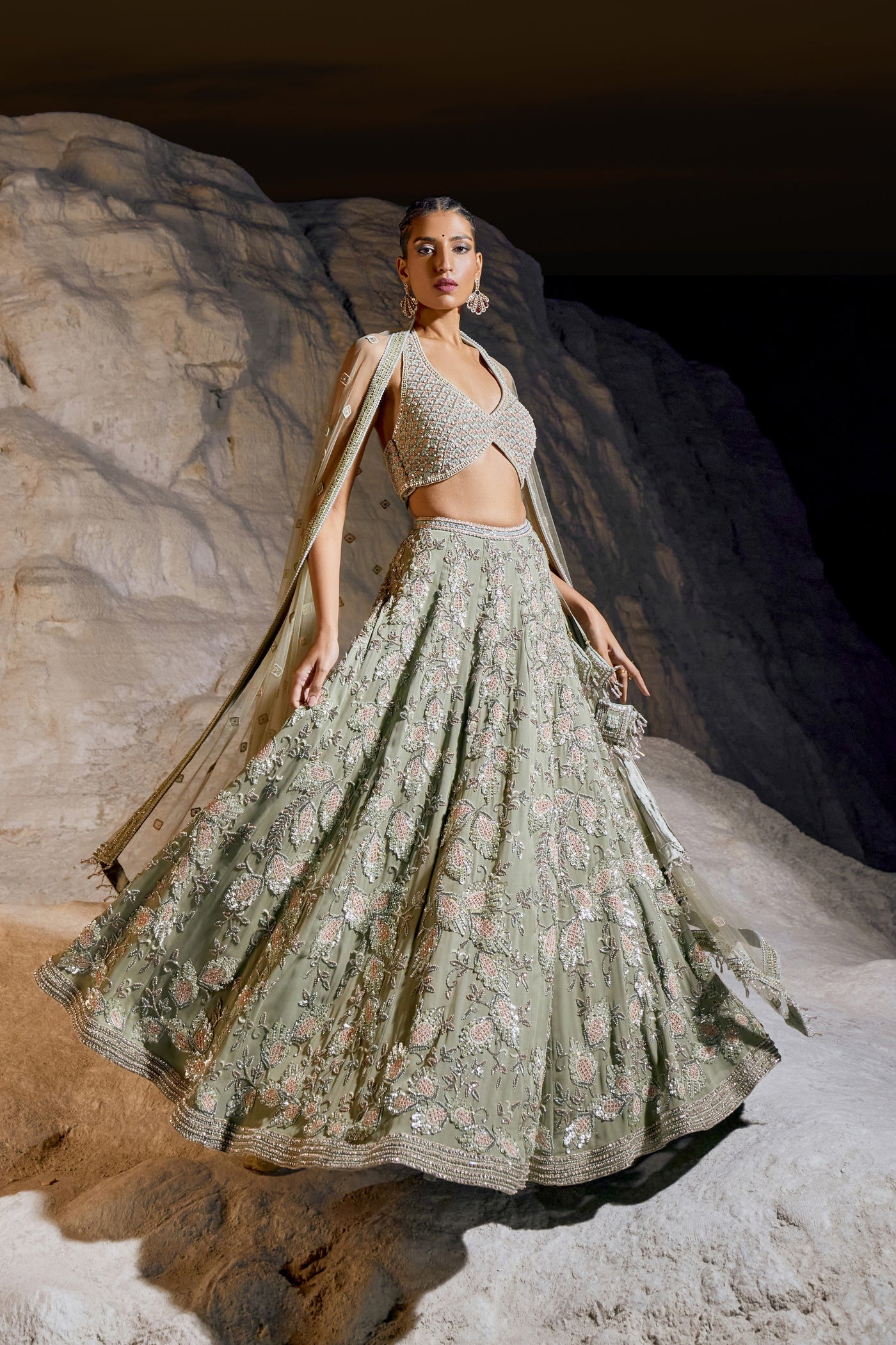 Stone Green Lehenga Set