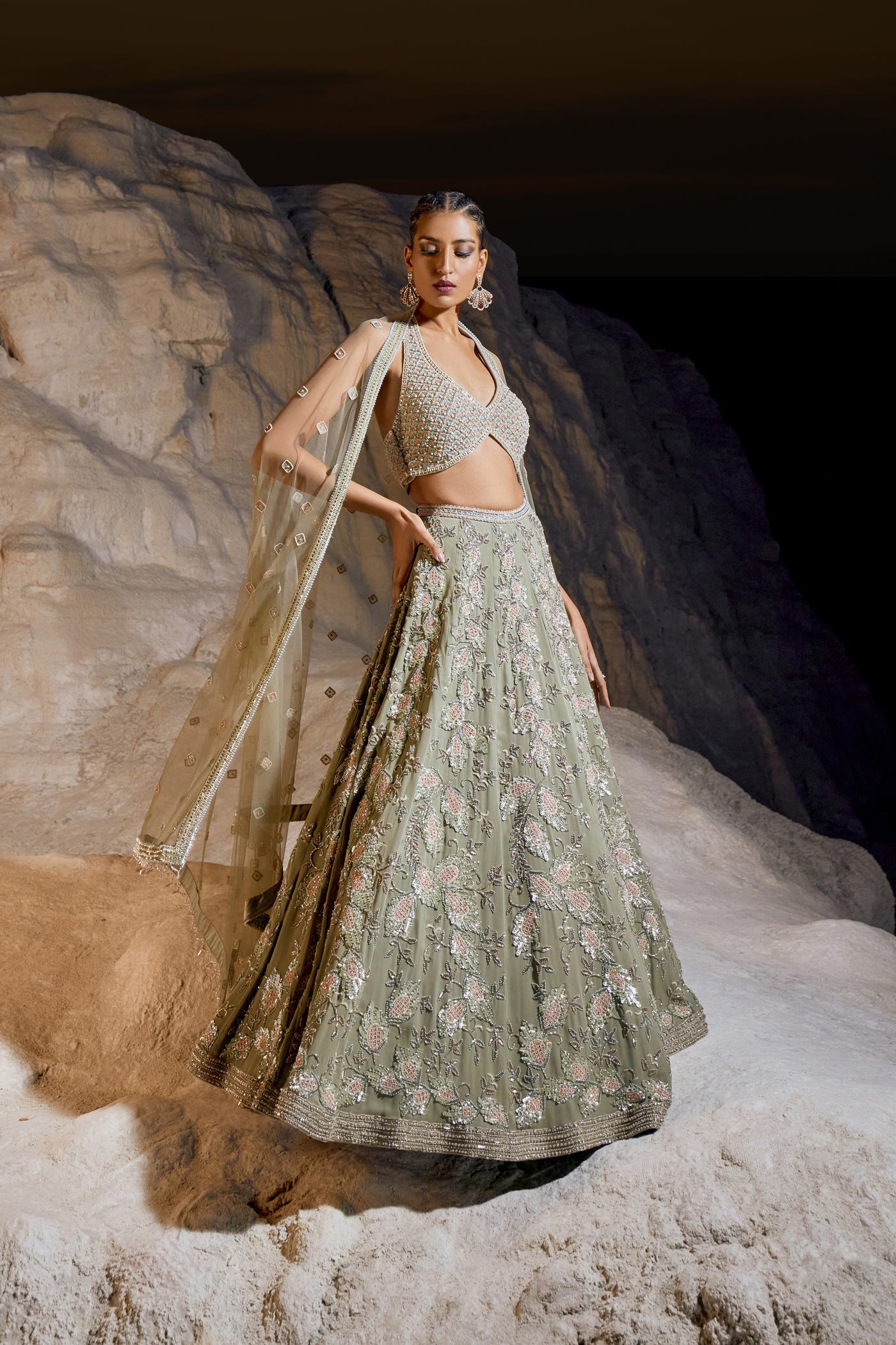 Stone Green Lehenga Set