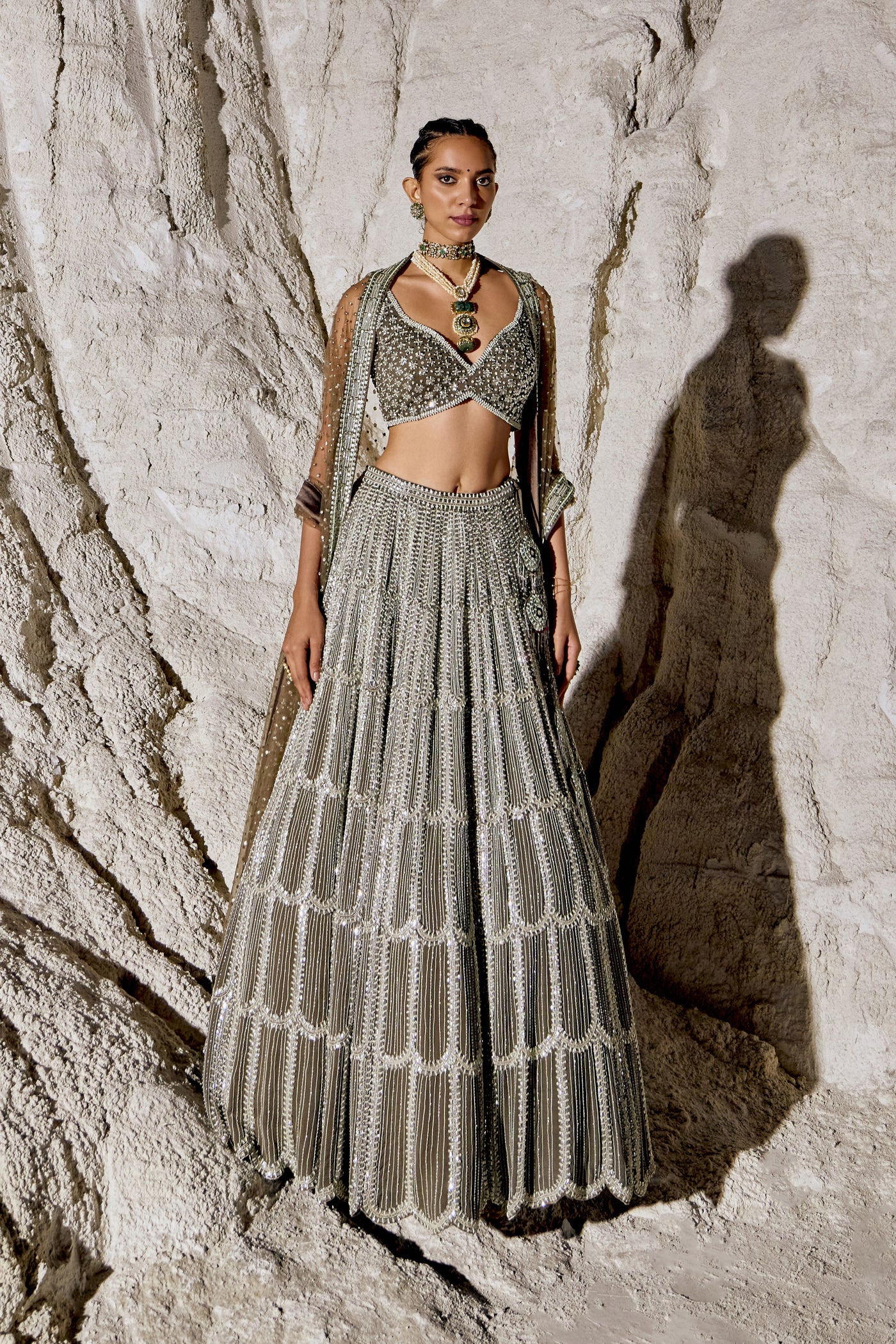 Metallic Silver Grey Lehenga Set