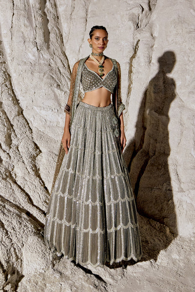 Metallic Silver Grey Lehenga Set