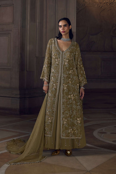 Light Olive Green Anarkali Set