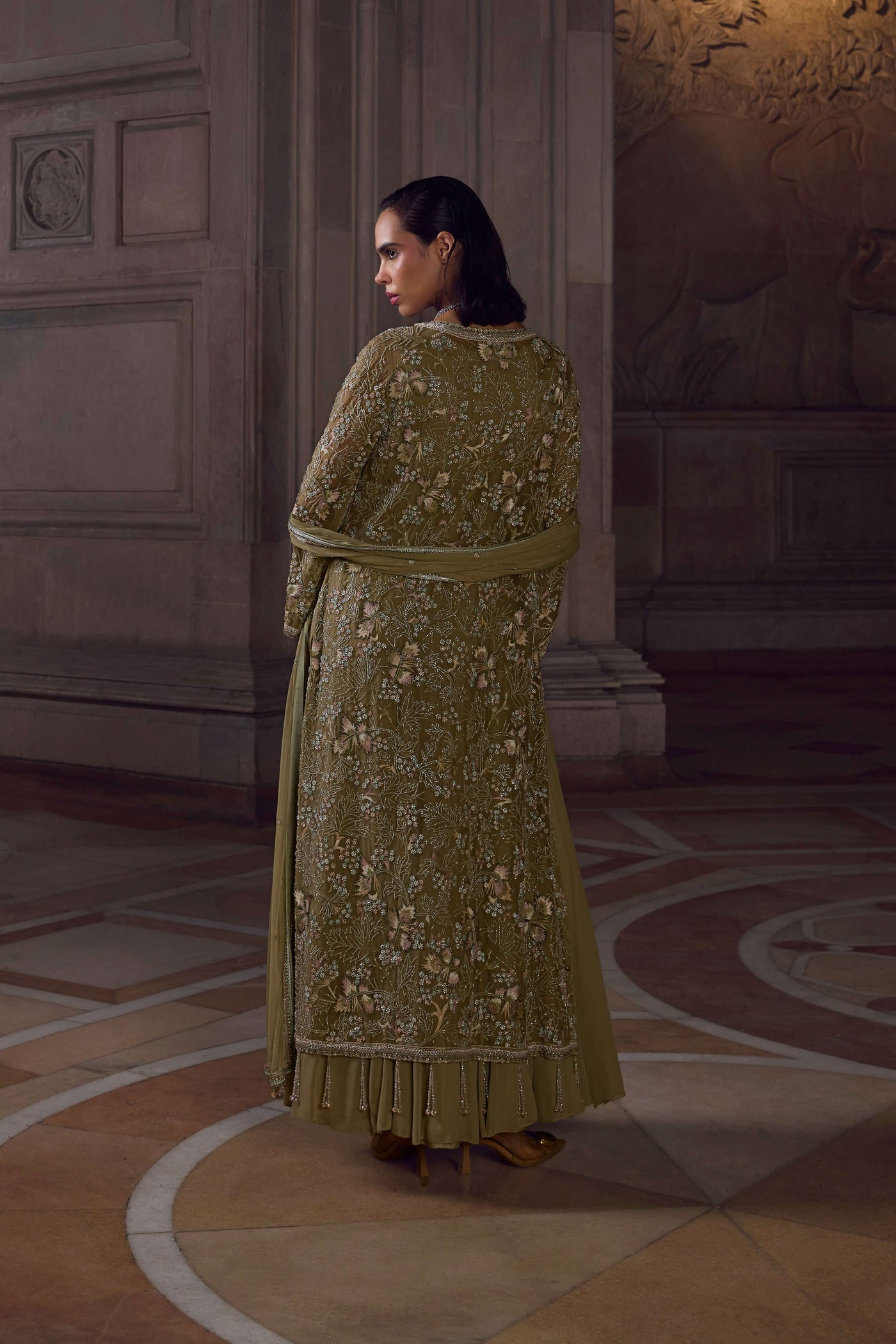 Light Olive Green Anarkali Set
