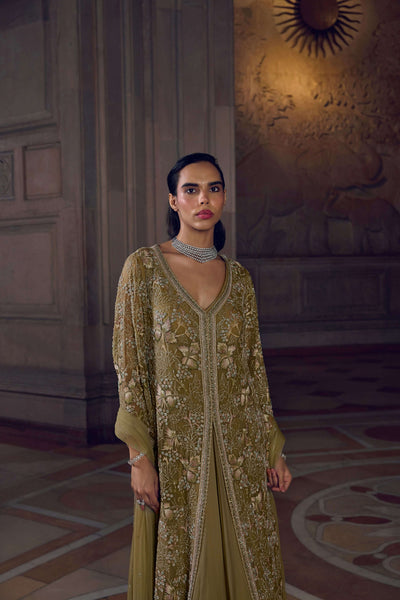 Light Olive Green Anarkali Set