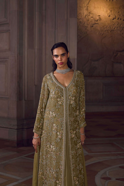 Light Olive Green Anarkali Set