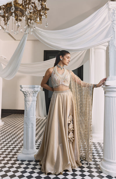 Halter Champagne Lehenga Set