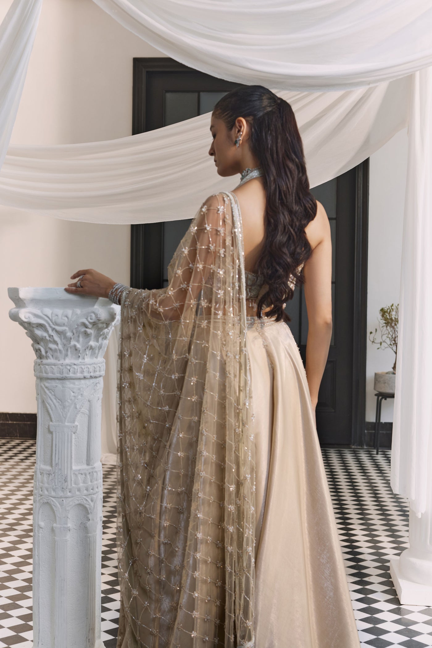 Halter Champagne Lehenga Set