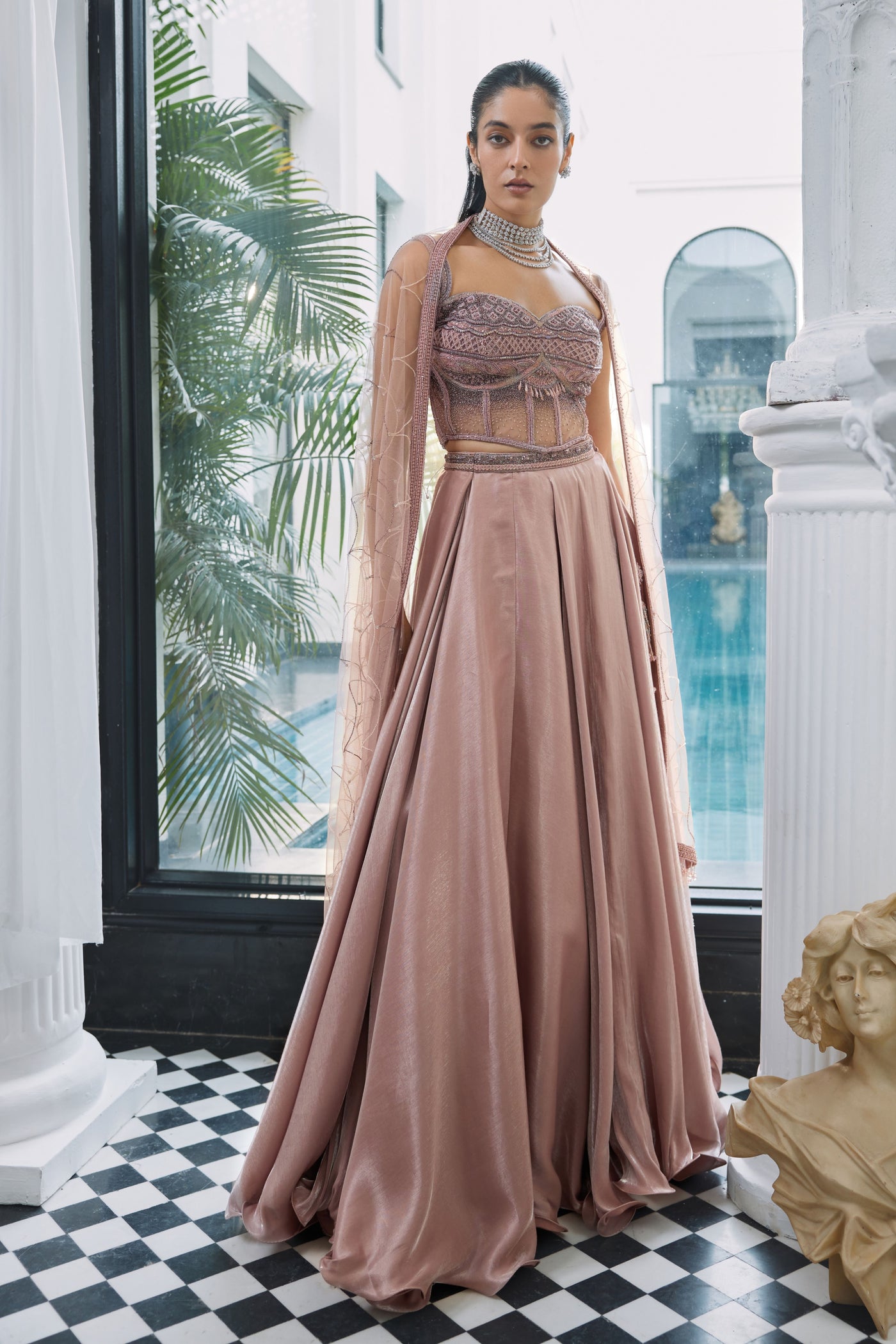 Cameo Light Brown Corset Lehenga