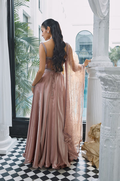 Cameo Light Brown Corset Lehenga