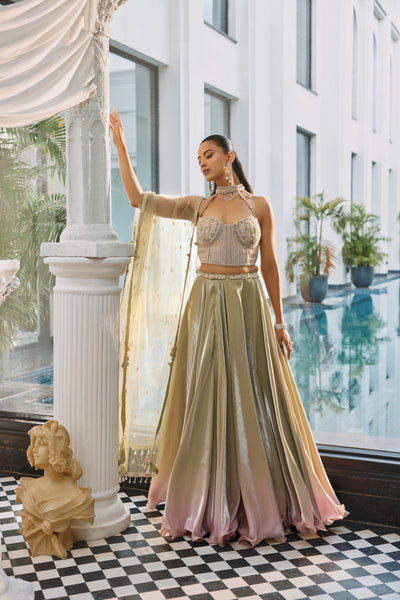 Linden green Ombre Lehenga Set