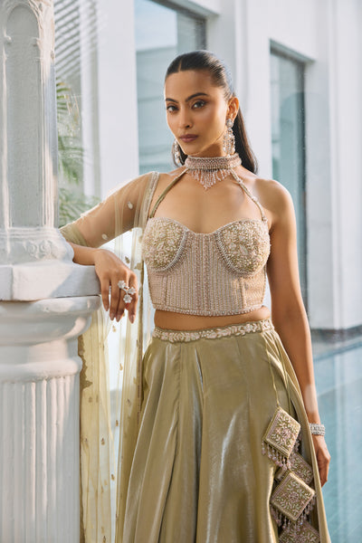 Linden green Ombre Lehenga Set