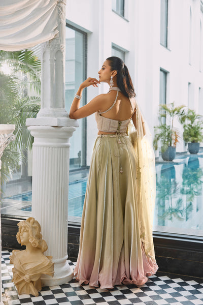 Linden green Ombre Lehenga Set