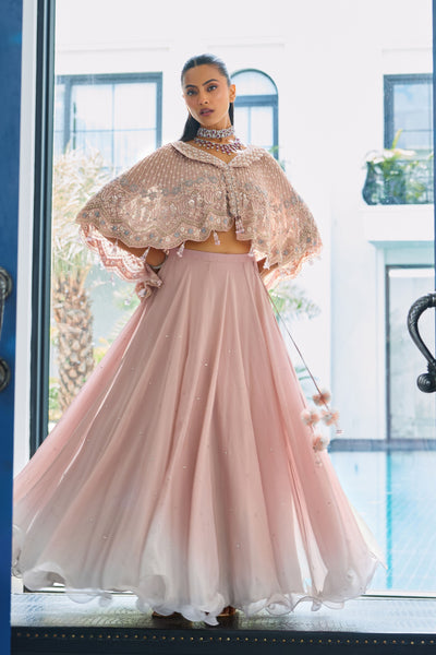 Pale Pink Lapel Collar Cape Set