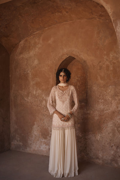 Ivory Embroidered Short Kurta Set