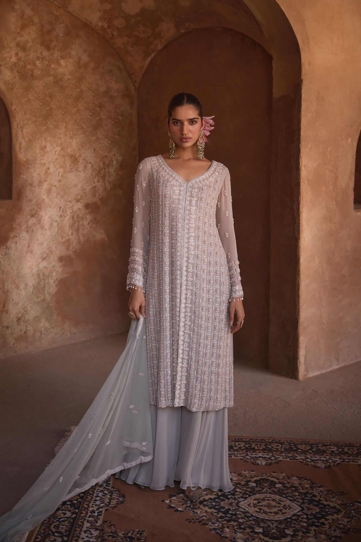 Pastel Gray Long Kurta Set