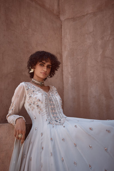 Ice Blue Anarkali Set