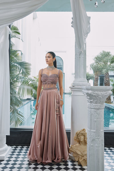 Cameo Light Brown Corset Lehenga