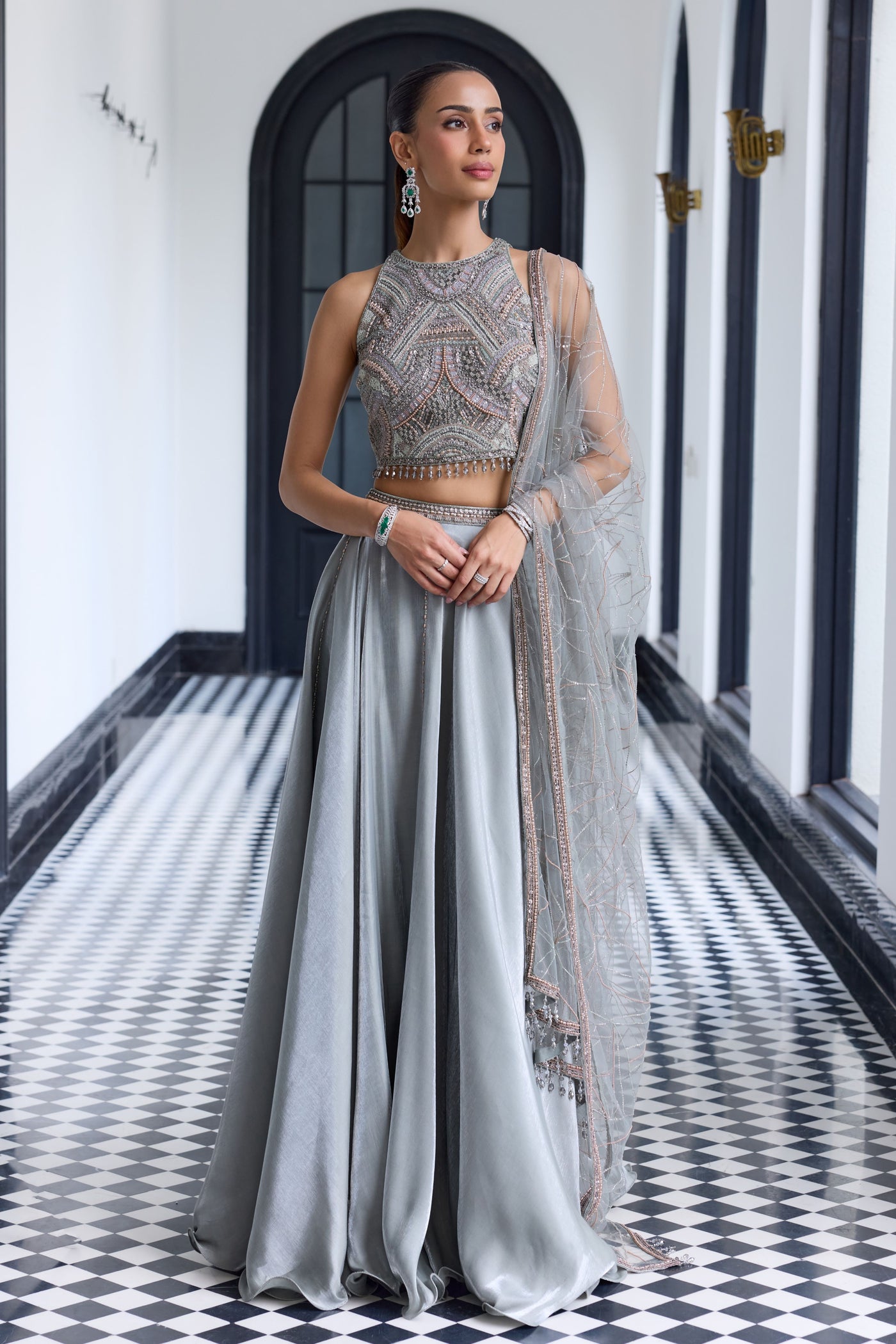 Metallic Gray Lehenga Set