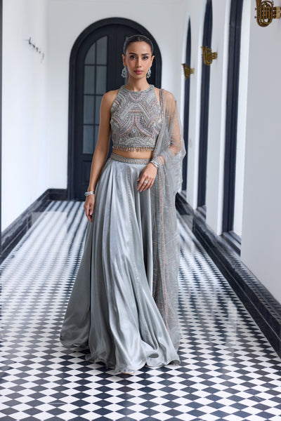 Metallic Gray Lehenga Set