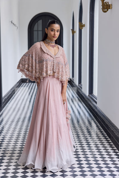 Pale Pink Lapel Collar Cape Set