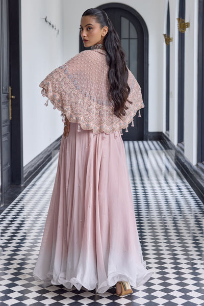 Pale Pink Lapel Collar Cape Set