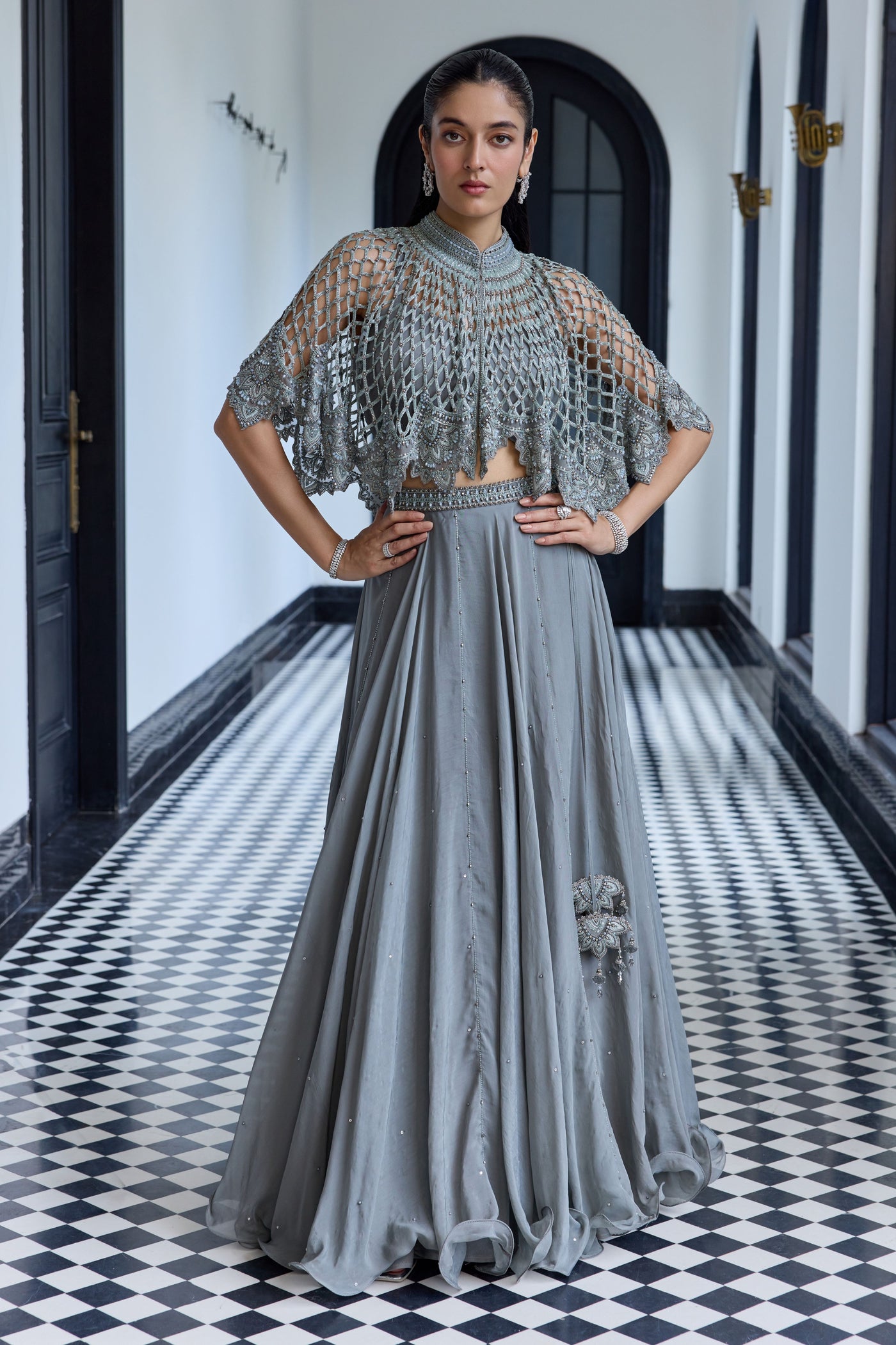 Metallic gray Cape Set