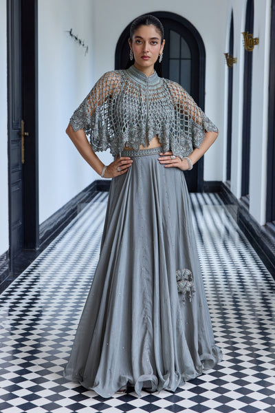 Metallic gray Cape Set