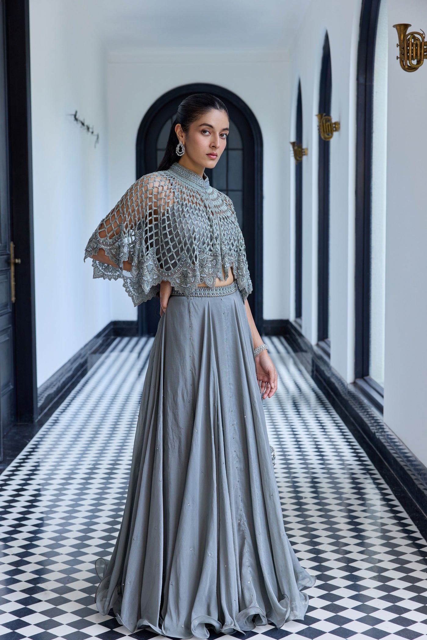 Metallic gray Cape Set