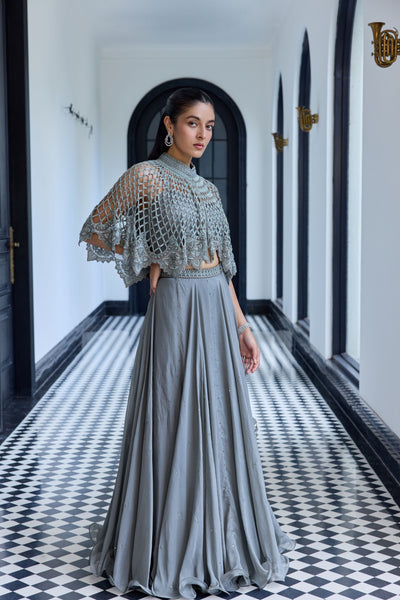 Metallic gray Cape Set