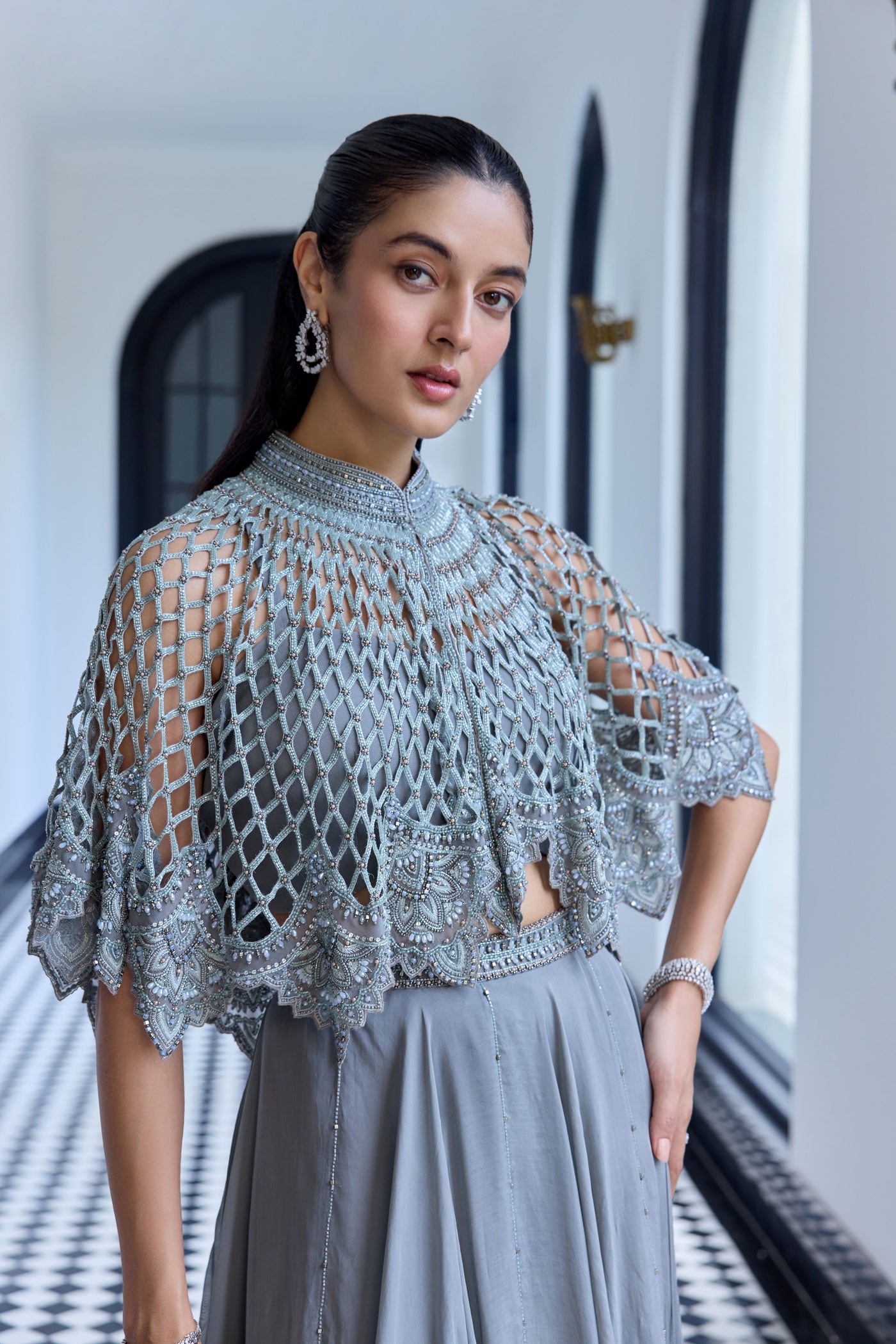 Metallic gray Cape Set