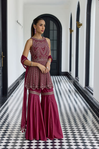 Wine Peplum Set