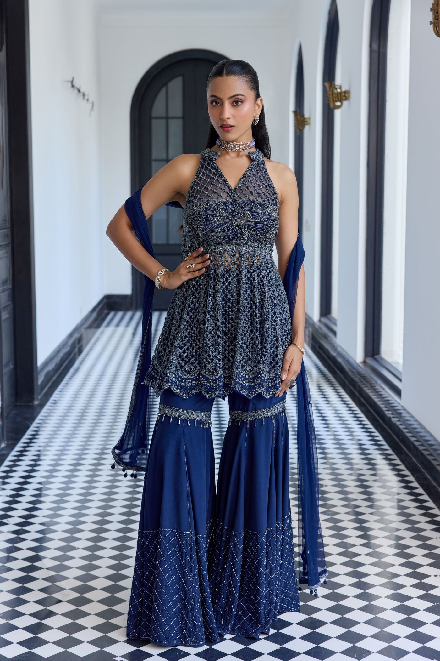 Midnight Blue Peplum Set