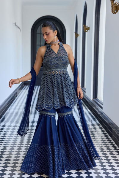 Midnight Blue Peplum Set