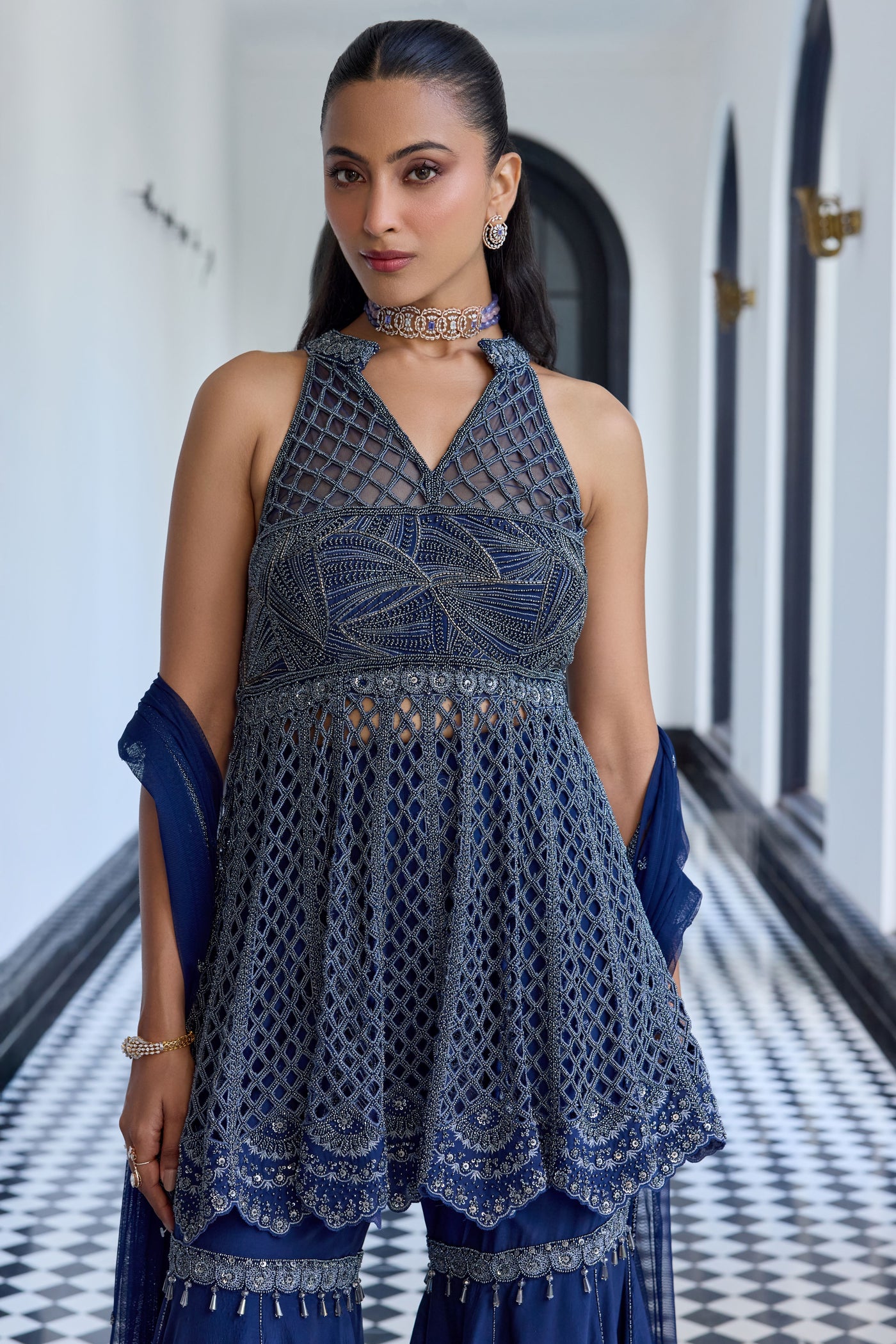 Midnight Blue Peplum Set