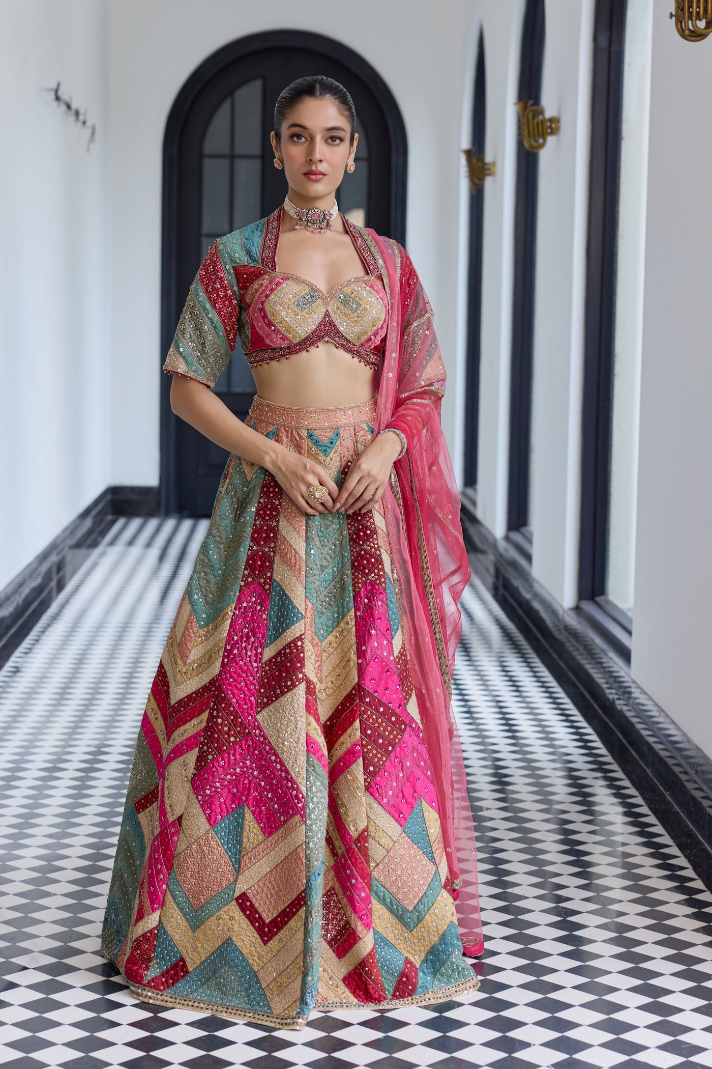 Fuchsia Rose Silk Lehenga Set