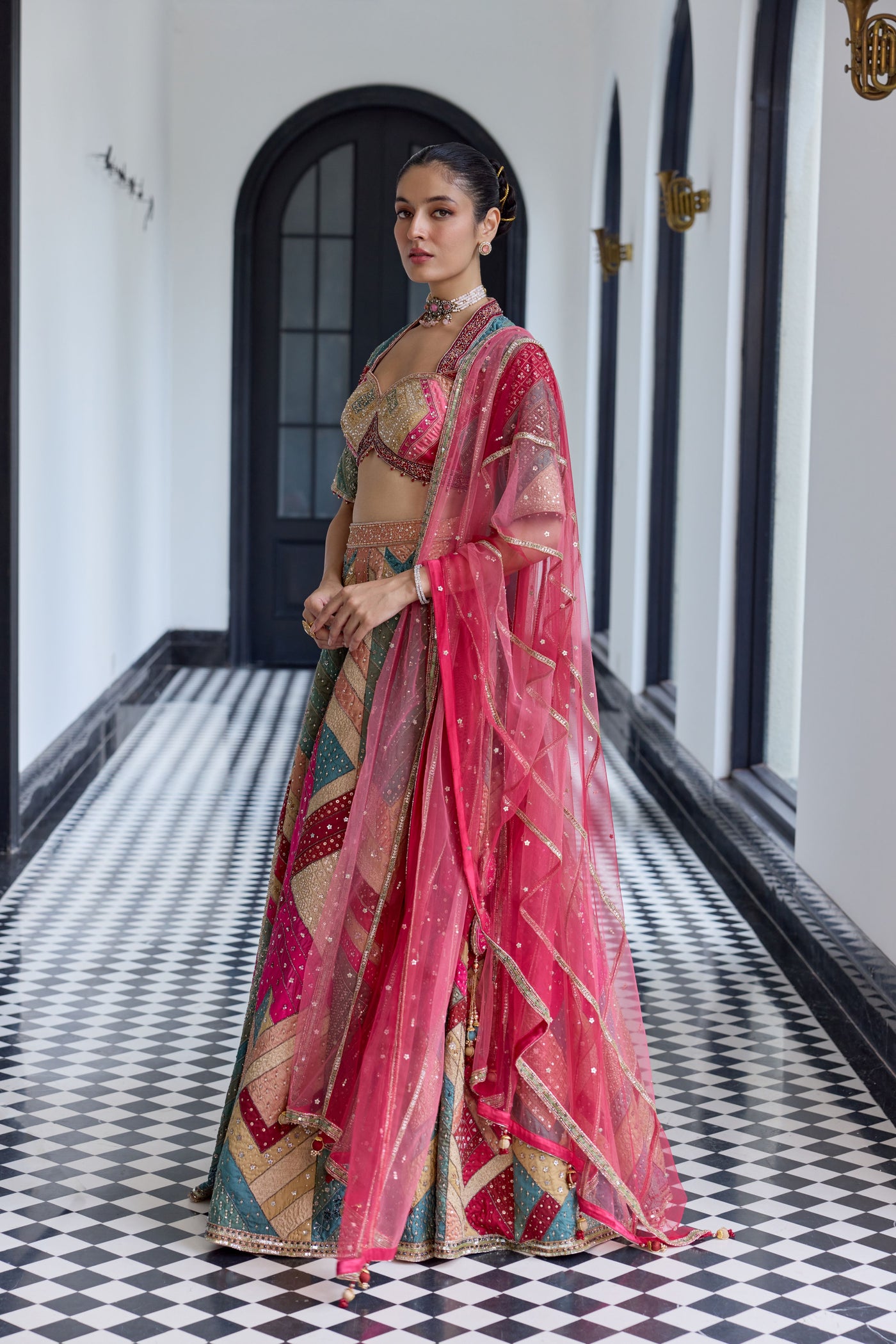 Fuchsia Rose Silk Lehenga Set