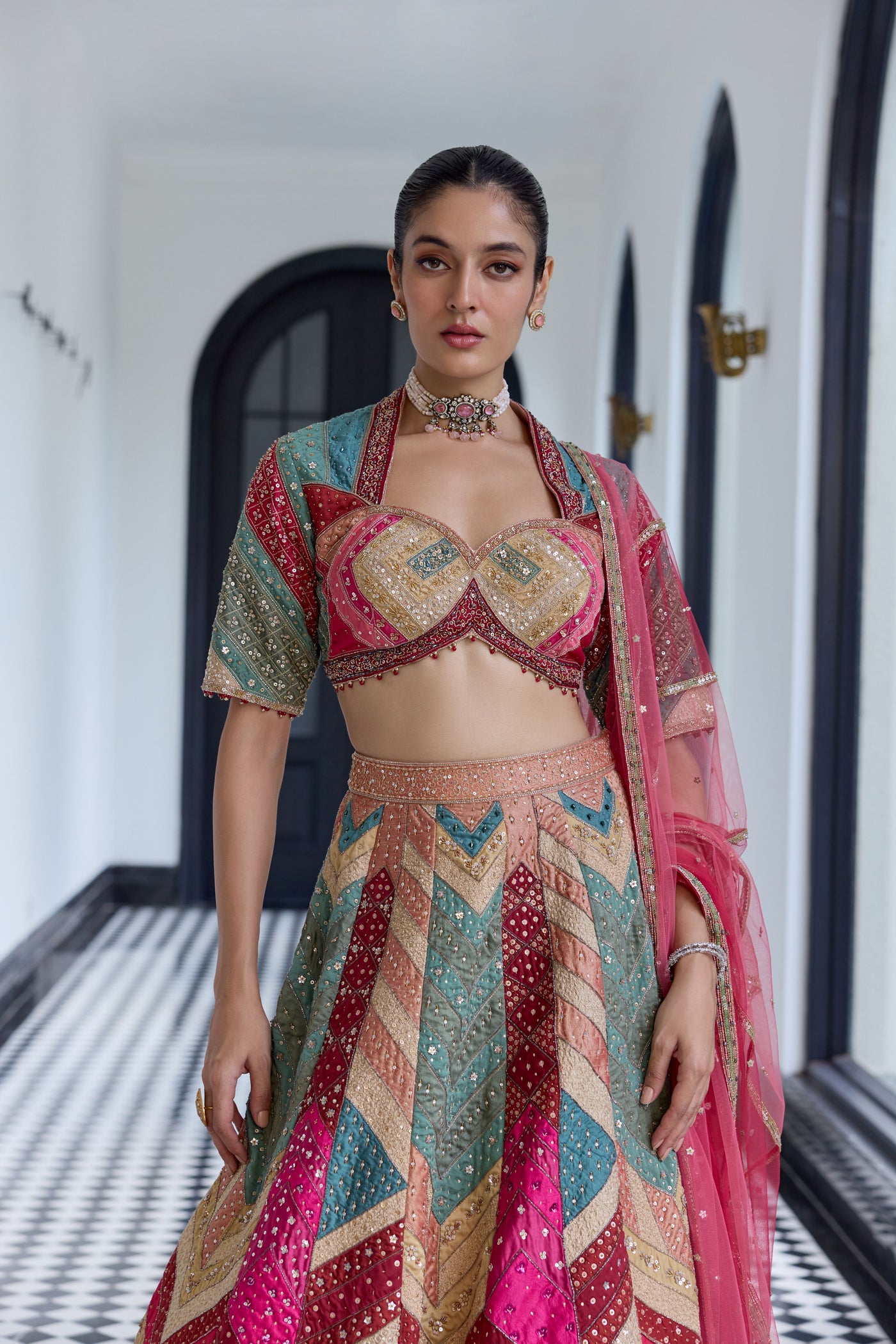 Fuchsia Rose Silk Lehenga Set