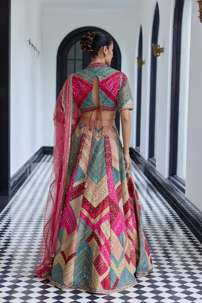 Fuchsia Rose Silk Lehenga Set