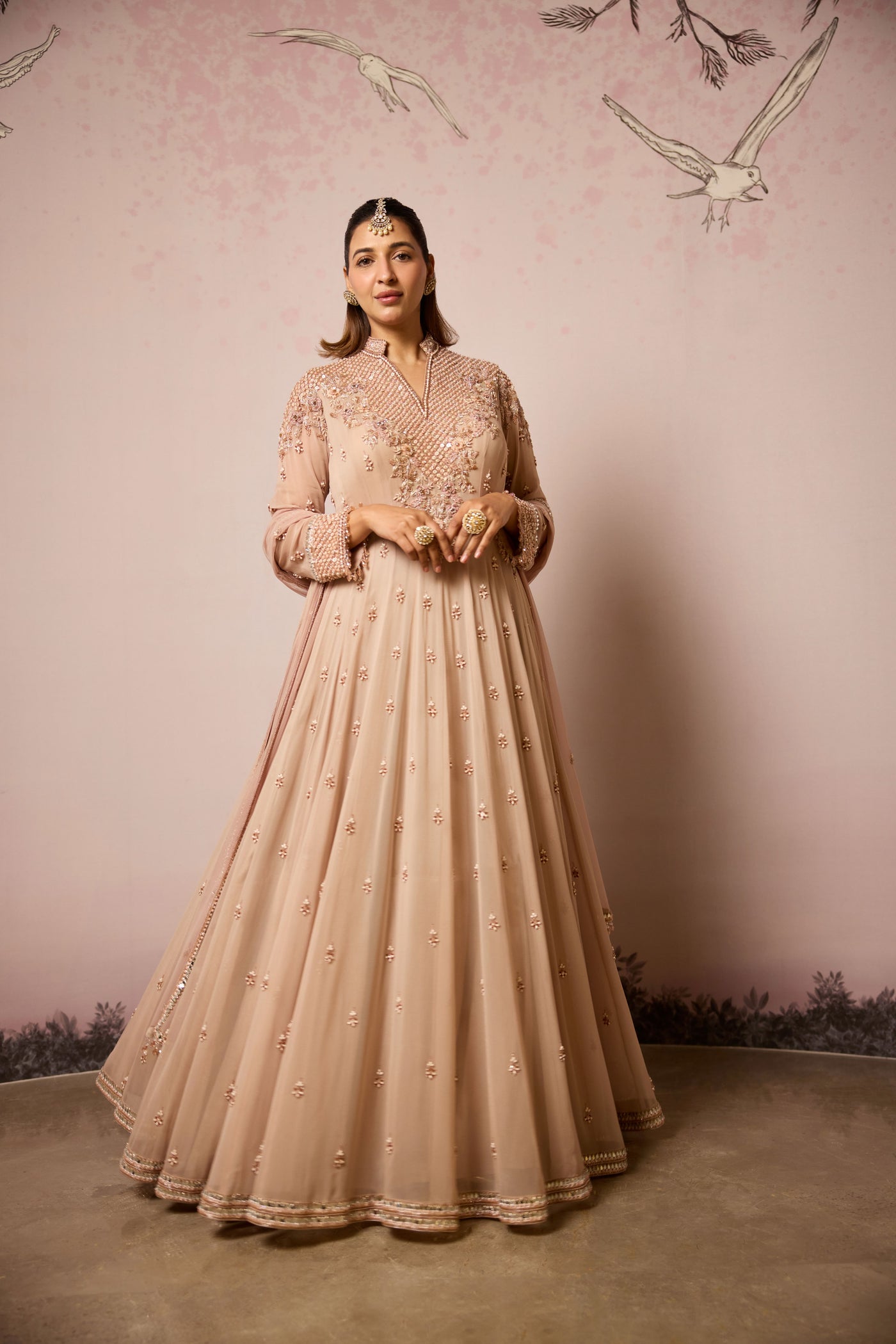 Sand Beige Anarkali Set – amitabhmalhotra