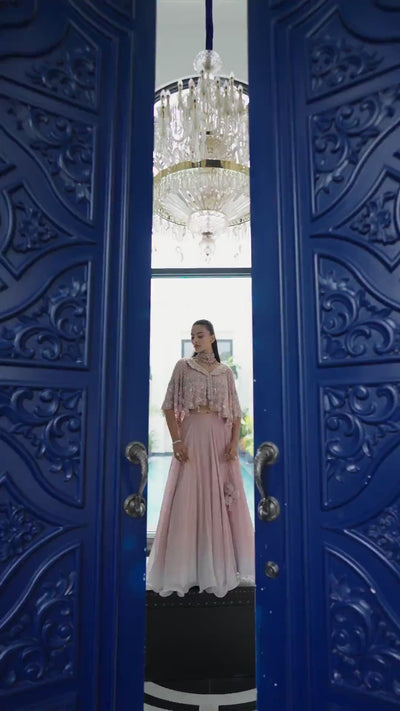 Pale Pink Lapel Collar Cape Set