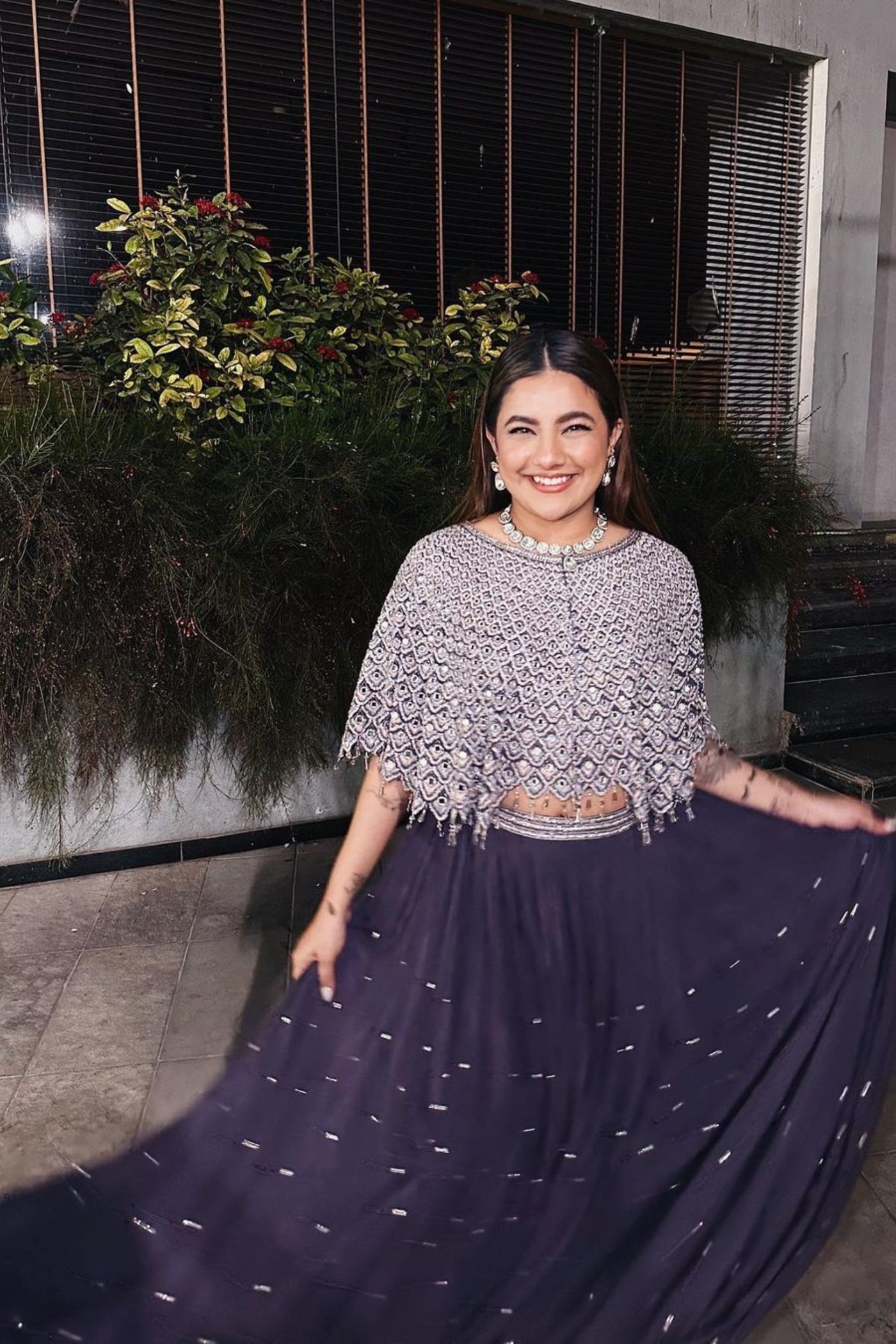 Mrunal Panchal in our CHARCOAL GRAY CAPE SET