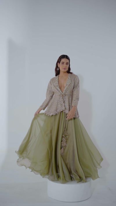 Leaf Green Collar Peplum Set