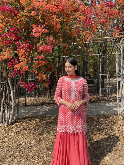 Anureet Bajwa in our Coral Pink Short Shirt Set
