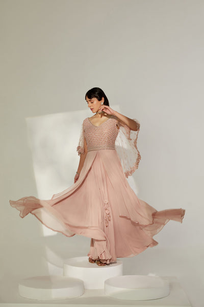 Peach Quartz Back Cape Gown
