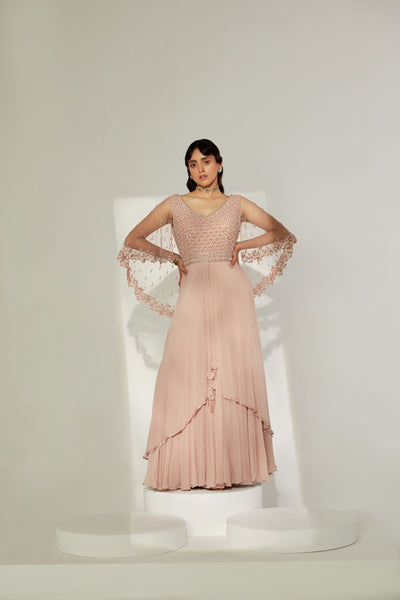 Peach Quartz Back Cape Gown