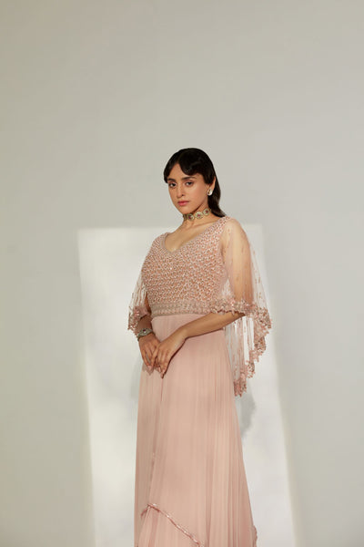 Peach Quartz Back Cape Gown