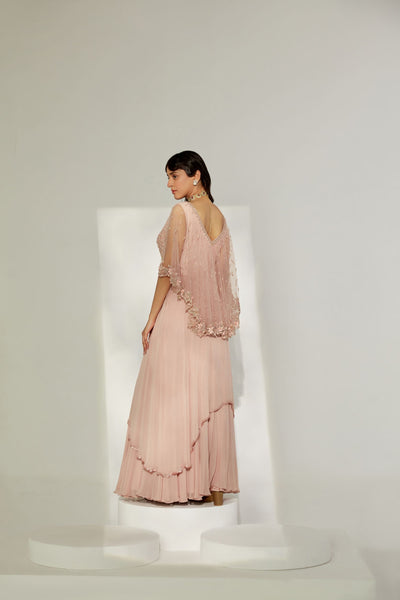 Peach Quartz Back Cape Gown