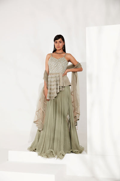 Tea Green Strappy Peplum Set